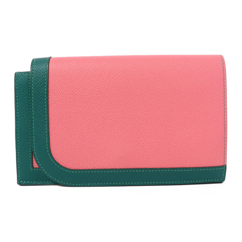 HERMES PHW Camail Long Wallet Veau Epsom Pink/Green