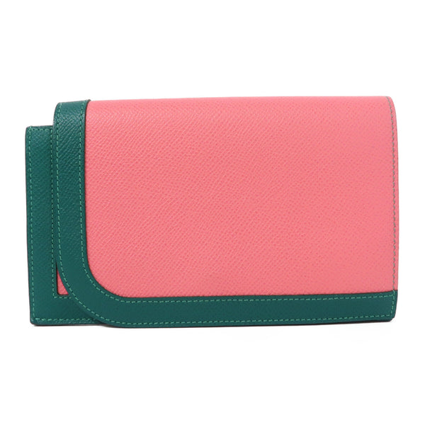 HERMES PHW Camail Long Wallet Veau Epsom Pink/Green