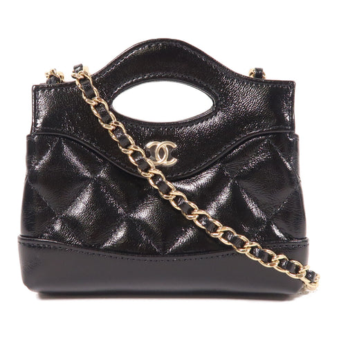 CHANEL CC GHW Chanel 31 Nano Chain Shoulder Bag Calfskin Leather Black