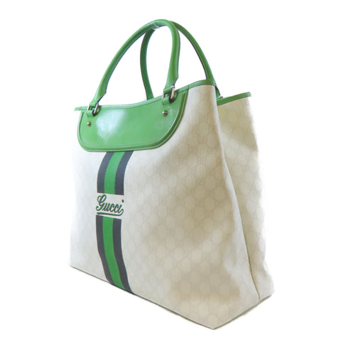 GUCCI GG SHW Shoulder Tote Bag 189653 Coated Canvas Leather White Green