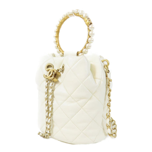 CHANEL Quilted CC GHW 2way Chain Shoulder Bag Calfskin Leather White