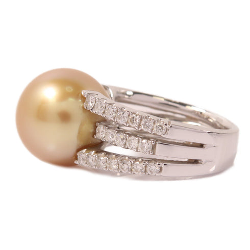 Fine Jewelry 15.24 ct Pearl 1.120ct Diamond Ring US#6.75 18K White Gold