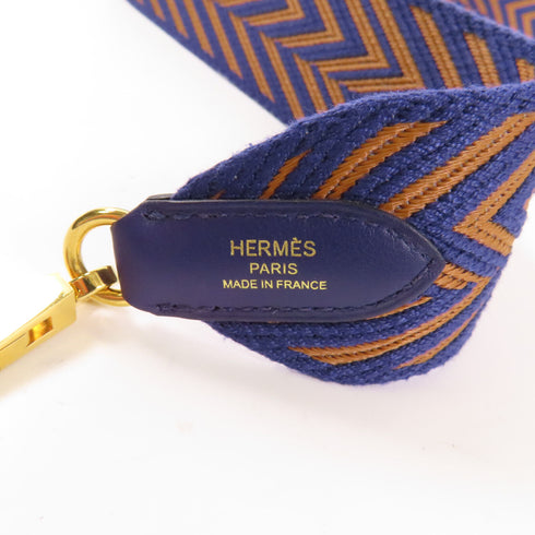 HERMES GHW Shoulder Strap Canvas Leather Blue Brown
