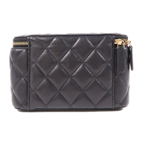 CHANEL Quilted CC GHW Vanity Case Chain Shoulder Bag Lambskin Leather Black v3