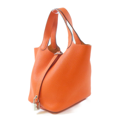 HERMES PHW Picotin PM Tote Bag Handbag Taurillon Clemence Leather Orange