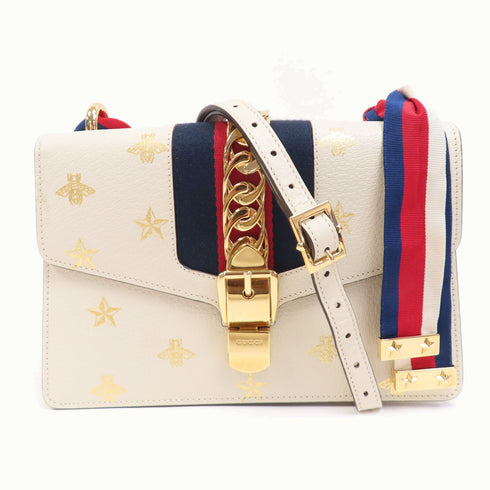 GUCCI GG GHW Sylvie Shoulder Bag 524405 Calfskin Leather White