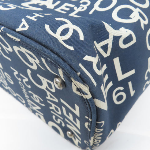 CHANEL CC SHW Vintage Vanity Case Handbag Canvas Blue