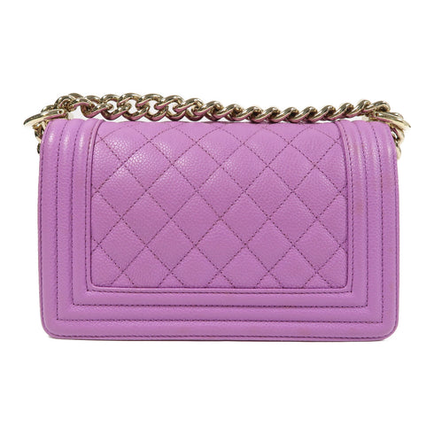 CHANEL Quilted CC GHW Boy Chanel Chain Shoulder Bag Calfskin Leather Purple