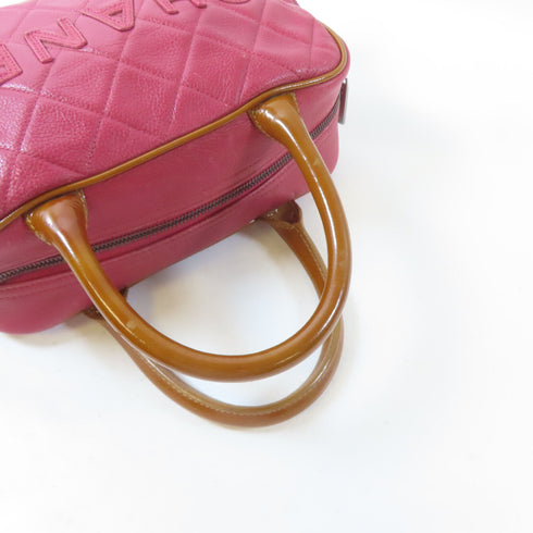 CHANEL Quilted CC Mini Boston Handbag 15685 Caviar Leather Red