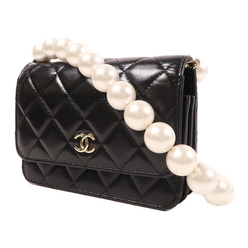 CHANEL CC GHW Wallet On Chain Shoulder Bag Calfskin Leather Black