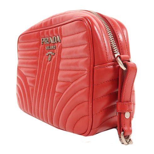 PRADA SHW Chain Shoulder Bag Calfskin Leather Red