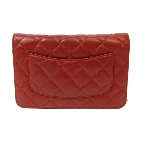 CHANEL Quilted CC SHW Wallet On Chain Shoulder Bag Lambskin Leather Red