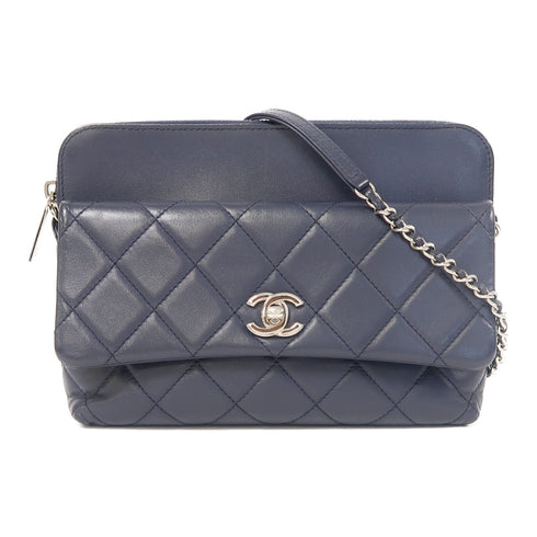 CHANEL Quilted CC SHW Chain Shoulder Bag Calfskin Leather Blue v2