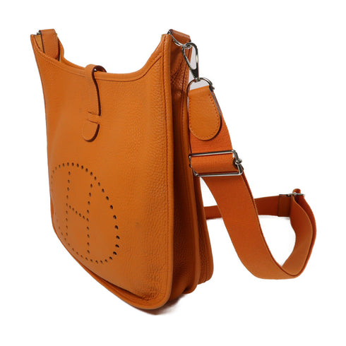 HERMES PHW Evelyne GM Shoulder Bag Taurillon Clemence Stamp Q I9 Apricot Orange