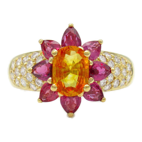 Ponte Vecchio 1.21ct Ruby 0.37ct Diamond Ring 18K Yellow Gold Multicolor US#6