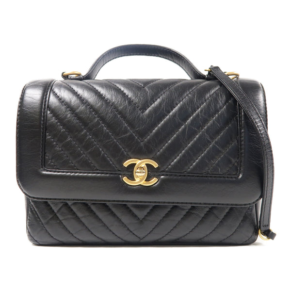 CHANEL CC GHW 2 Way Chain Shoulder Bag Crossbody Lambskin Leather Black