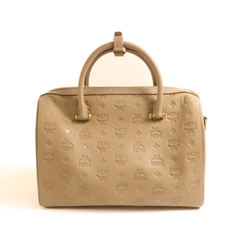 MCM GHW Evelyne 2 Way Shoulder Bag Handbag Lambskin Leather Gray