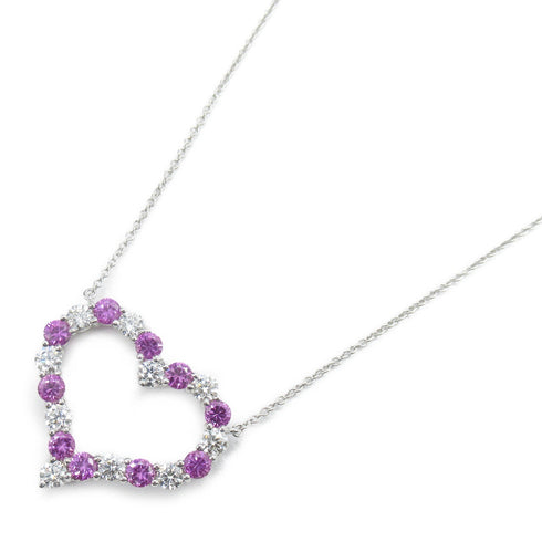 TIFFANY&CO Sentimental Heart Pink Sapphire Diamond Necklace PT950 Platinum
