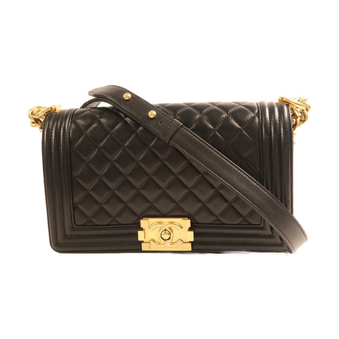 CHANEL CC GHW Boy 25 Chain Shoulder Bag Lambskin Leather Black