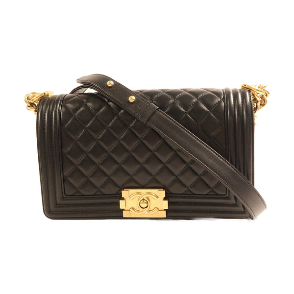 CHANEL CC GHW Boy 25 Chain Shoulder Bag Lambskin Leather Black