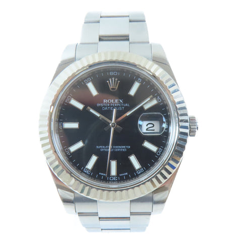 ROLEX Datejust Automatic Watch 116334 18K White Gold Stainless Steel Black #18cm