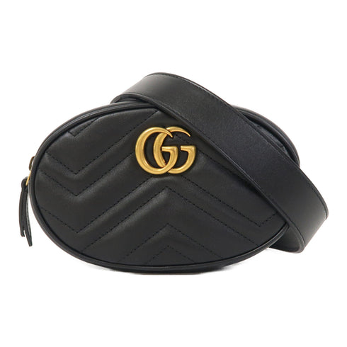GUCCI GG GHW Waist Bag 476434 Calfskin Leather Black