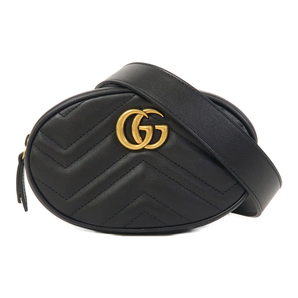 GUCCI GG GHW Waist Bag 476434 Calfskin Leather Black
