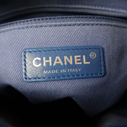 CHANEL Quilted CC SHW Chain Shoulder Bucket Bag Handbag Calfskin Leather Blue