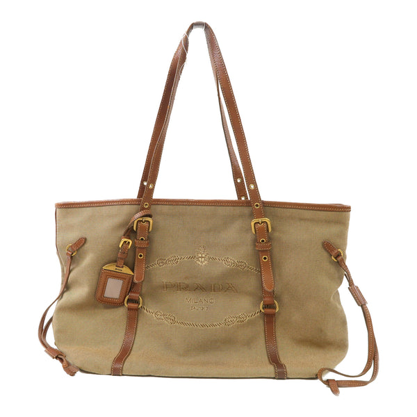 PRADA GHW Tote Bag Handbag BR4252 Canvas Brown