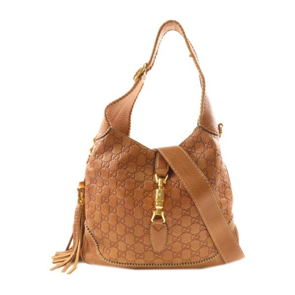 GUCCI GG GHW Jackie Bamboo 2 Way Shoulder Bag Handbag 219725 Leather Brown