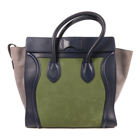 CELINE GHW Micro Luggage Hand Bag Calfskin Leather Blue/Grey/Green