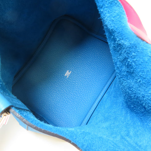 HERMES PHW Picotin MM Tote Bag Handbag Taurillon Clemence Leather Blue