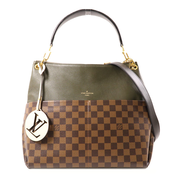 LOUIS VUITTON LV GHW Maida 2 Way Shoulder Handbag Damier/Leather Brown/Green