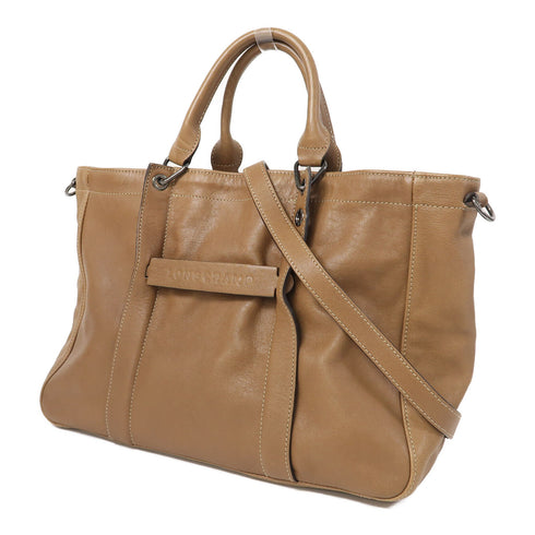 Longchamp 2 Way Shoulder Bag Calfskin Leather Brown