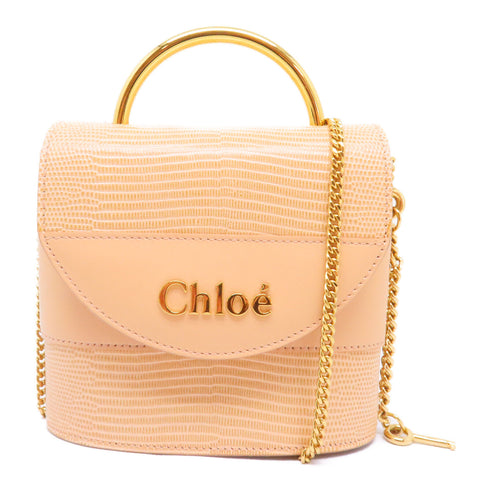 Chloe GHW Aby Lock 2 Way Chain Shoulder Bag Calfskin Leather Beige