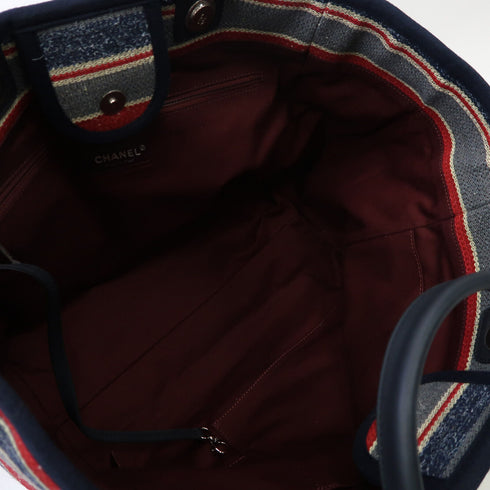 CHANEL CC SHW Deauville Tote 2 Way Shoulder Bag Handbag Canvas Beige/Blue/Red