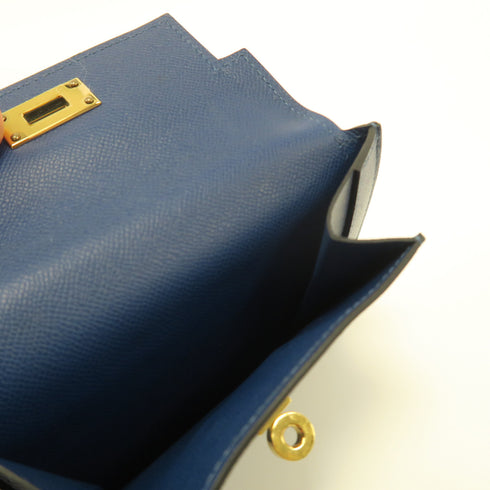 HERMES GHW Kelly Pocket Compact Wallet Madame Leather Deep Blue