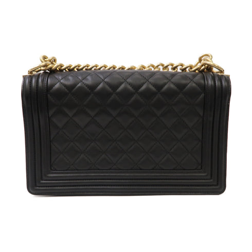CHANEL Quilted CC GHW Boy 25 Chain Shoulder Bag Calfskin Leather Black