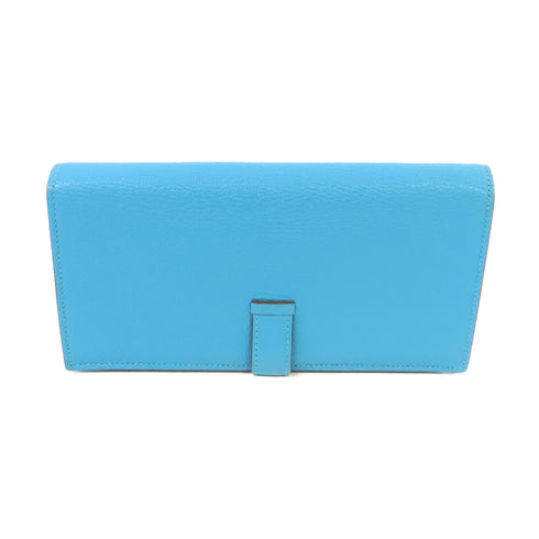 HERMES PHW Bearn Long Wallet Chevre Leather Blue