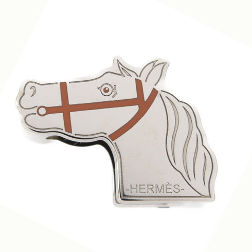 HERMES Scarf Ring Metal Silver/Brown