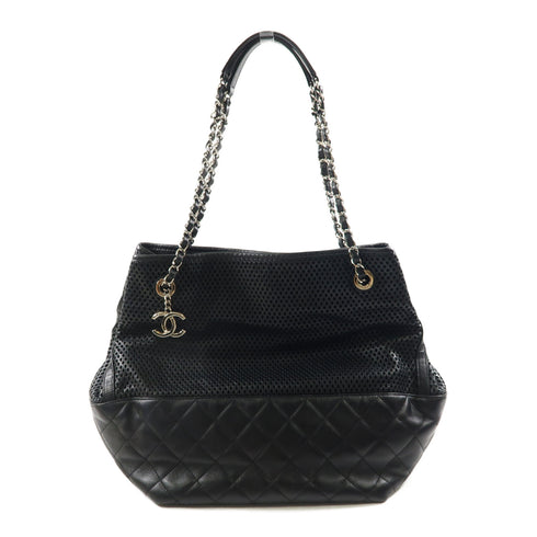 CHANEL CC SHW Chain Shoulder Tote Bag Lambskin Leather Black v1