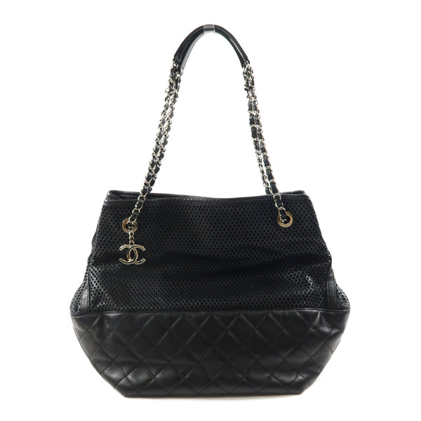 CHANEL CC SHW Chain Shoulder Tote Bag Lambskin Leather Black v1