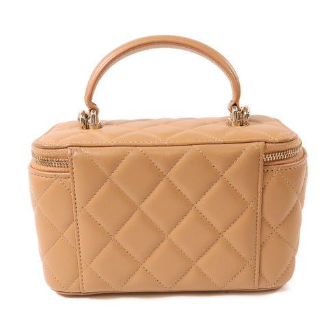 CHANEL CC GHW Vanity Bag 2 Way Chain Shoulder Lambskin Leather Apricot