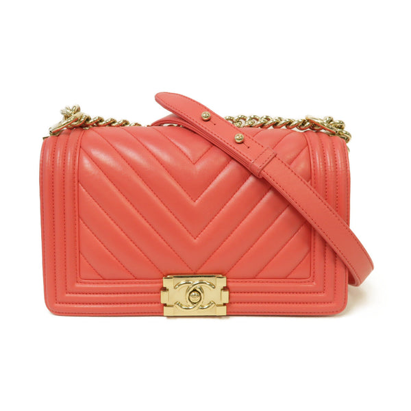 CHANEL Herringbone CC GHW Chevron Boy 25 Chain Shoulder Bag Calfskin Leather