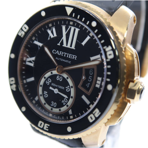 CARTIER Caliber de Cartier Automatic Watch W2CA0004 18K Pink Gold/Rubber Black