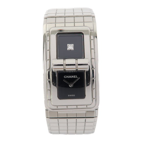 CHANEL CC Code Coco Quartz Watch H5144 Stainless Steel Black