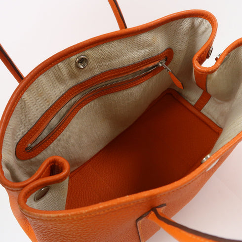 HERMES PHW Garden Party TPM Tote Bag Handbag Negonda Leather Stamp Q Feu/Orange