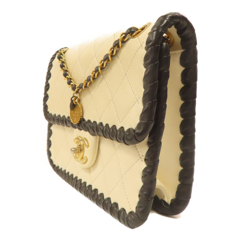 CHANEL Quilted CC GHW Shoulder Bag Lambskin Leather White