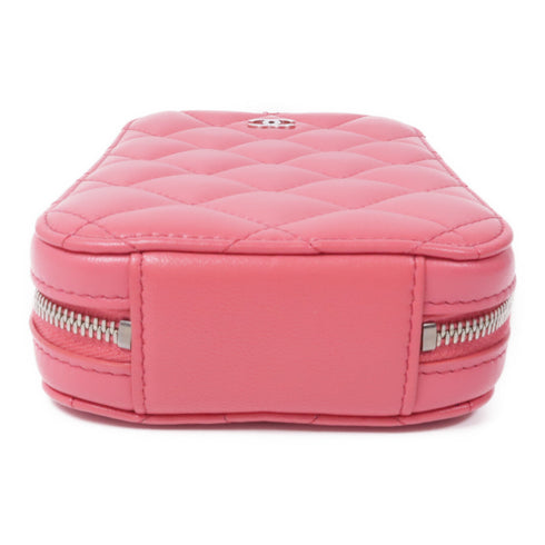 CHANEL CC SHW Phone Holder Chain Shoulder Bag Lambskin Leather Pink