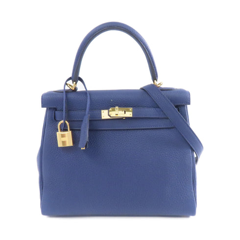 HERMES GHW Kelly 25 2way Shoulder Bag Handbag Bleu Saphir Blue